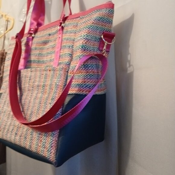 New Rasta Rainbow Tapestry & Faux Leather Shoulder Bag Purse Crossbody Pink Blue - Picture 5 of 12